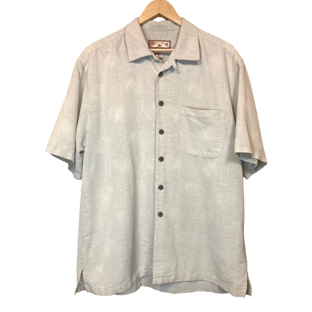 Hawaiian shirt Men's button up L short sleeve Caribbean Joe Let's Go vacation